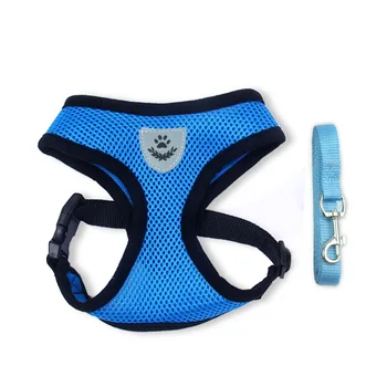 

New Teddy Breathable Harnesses Dog Collars Mesh Vest Dog Harness Pets Acessorios Puppy Leashes Small Dog Leash Blue Christmas