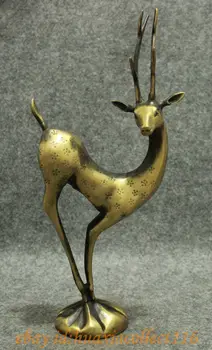 

WBY 11" Chinese Bronze Collect Wealth Animals Deer Brass Spotted Deer Art Statue Set Medicine copper Decoration real Brass