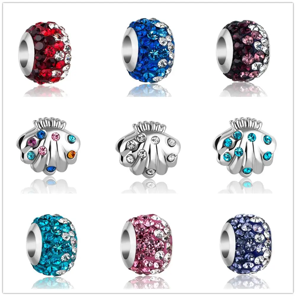 

New Original Silver Plated Diy Drill Colorful Seashell Bead Fit Original Pandora Charms Bracelet Necklace for Women Jewelry
