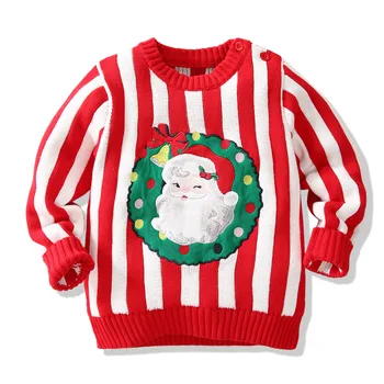 

Children Clothing Christmas Sweater Autumn Winter New 2019 Stripe Cotton Warm Coat Kids Sweaters Pullover Girl