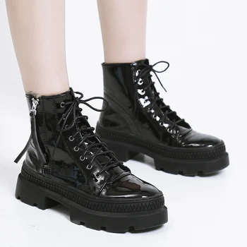 

Round Toe PU Martin Boots Women Comfortable Rubber Platform Shoes Women Casual Boots Lace-up Ankle Boots for Women Boots Autumn