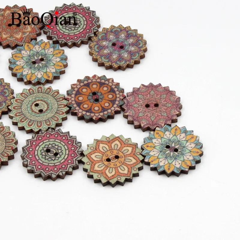 AIEX 100 Pcs Mixte Fleur Peinture Boutons En Bois Pour Coudre Artisanat DIY - Assortiment Tailles Et Couleurs