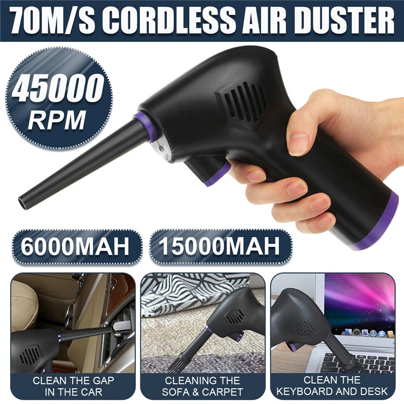 45000RPM Wireless Dust Blowing Gun Compressed Air Duster Blower Cleaning Tool for Home Office Car Computer Keyboard Carpet