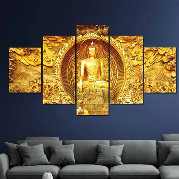 

Carteles decorativos para el hogar arte de pared moderno 5 piezas estatua de Buda marco de foto HD impreso figura lienzo pintura