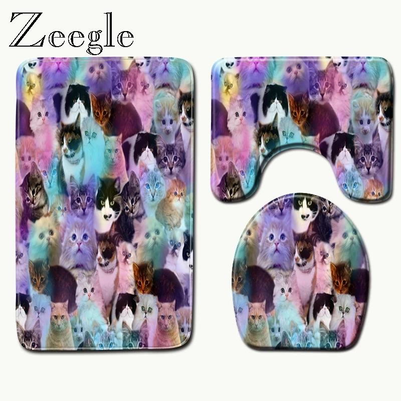 Zeegle 3 шт./компл. Ванная комната Комплект ковриков для напечатаная Туалетная коврики Нескользящие домашние тапочки из мягкого Ванная комната ковролин для душа и ванной коврик подкладка под стиральную машину