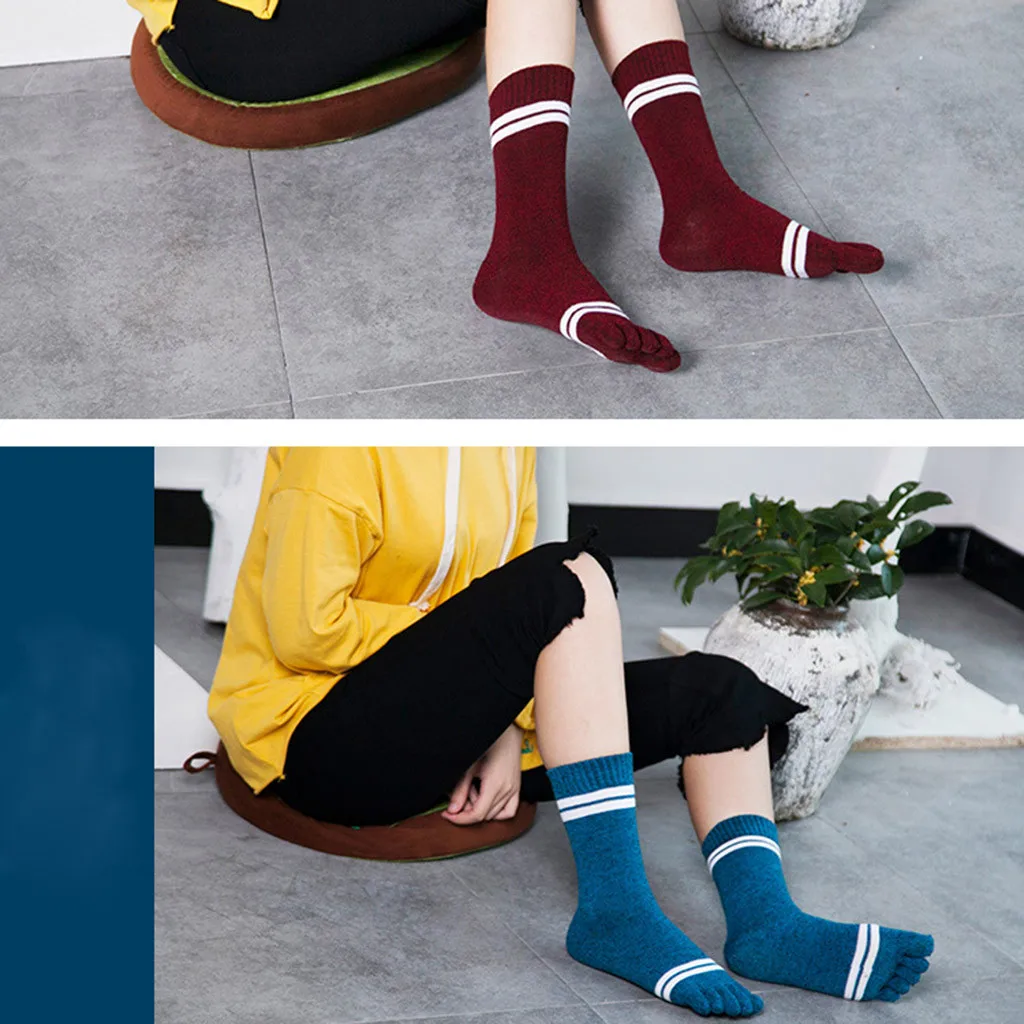 Модные зимние женские разноцветные носки с принтом с пятью пальцами, теплые спортивные носки с забавным носком, носки, 50