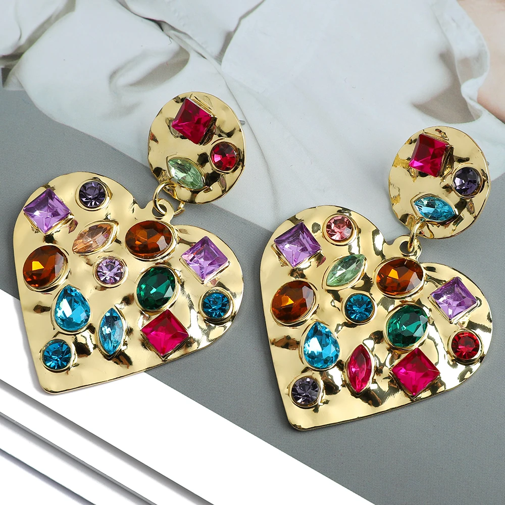 Trendy Colorful Glass Heart Earrings for Women Girls Copper Alloy Statement Hoop  Earrings Fashion Jewelry - AliExpress