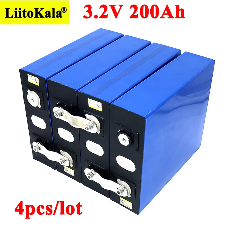 4pcs Liitokala 3.2V 200Ah LiFePO4 lithium battery 3.2v 3C Lithium iron phosphate battery for 12V 24V battery inverter vehicle RV