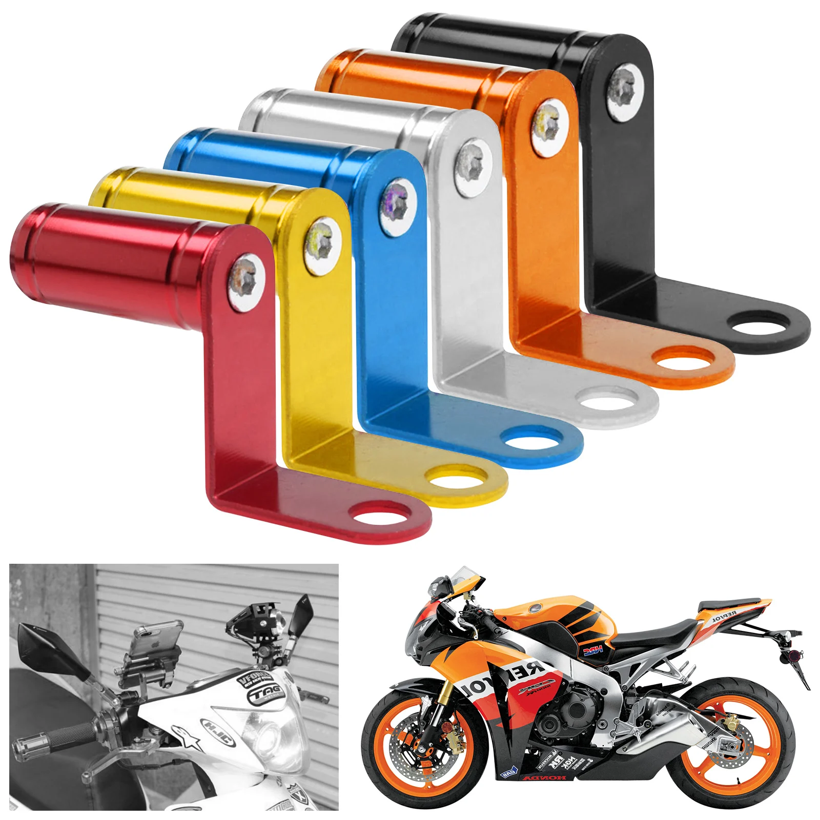 

Motorcycle Rearview Mirror Mount Extender Bracket Clamp Bar Handlebar Stand Phone Multiple Function Holder Levers