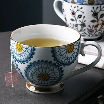 

400ml Large Ceramic Coffee Mug Cute Floral Design Porcelain Tea Coffee Cup Big Breakfast Milk Tea Mug Cereal Soup Bowl Drinkware