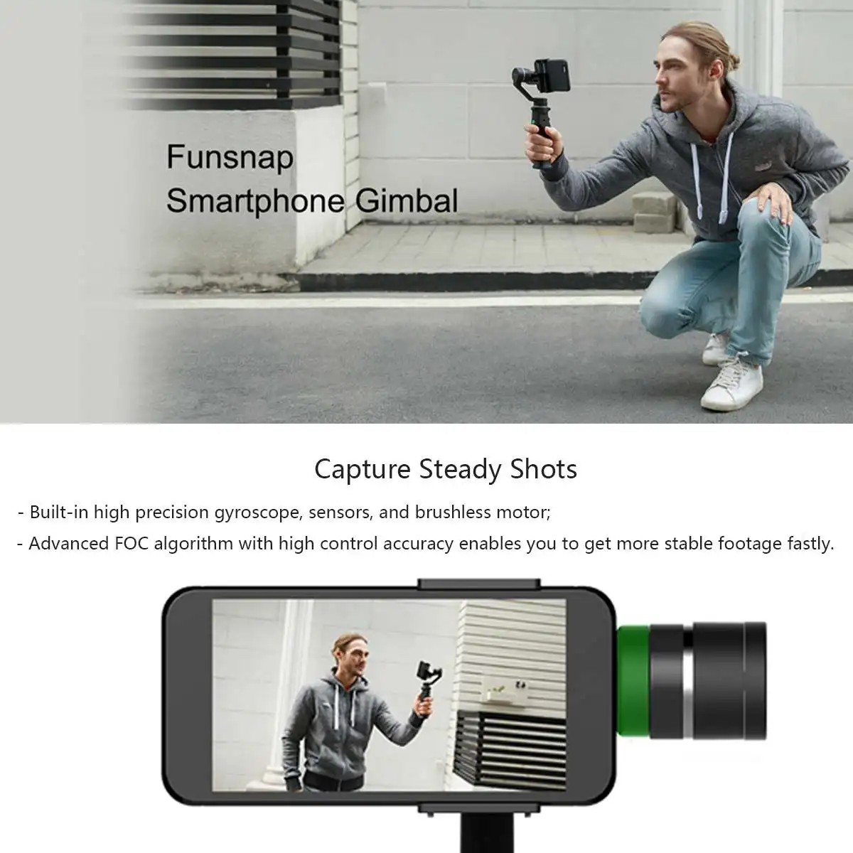  Funsnap Capture 3Axis Handheld Gimbal Stabilizer With Carry Bag For Smartphone for GoPro for SJcam 
