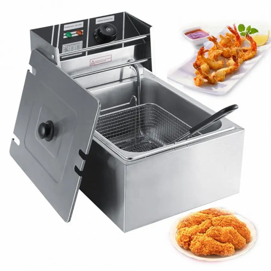 

6L 2.2KW Electric Deep Fryer Commercial Home Kitchen Stainless Steel French Fries Frying Machine Oven Hot Pot Fried with Basket