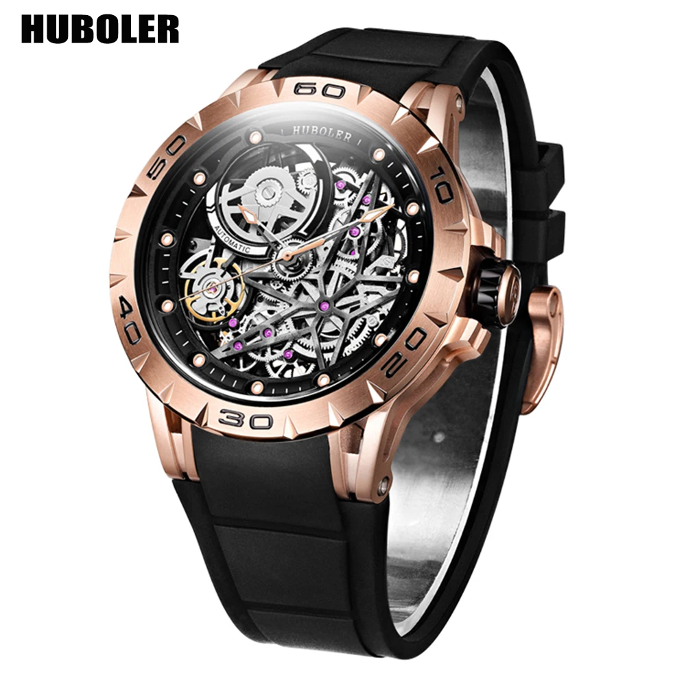 

Watch Men Fashion Automatic Mechanical Watch Luxury Gold Stainless Steel Rubber Waterproof Sport Watches Mens reloj hombres New