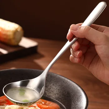 Cucchiaino da zuppa in acciaio inossidabile 304 approfondisce il porridge di bouillon con manico lungo addensato ​ Mestolo Argento Oro Utensili da cucina 1