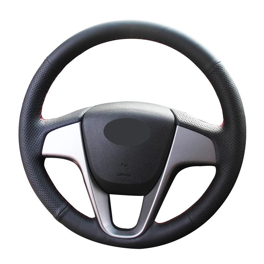 Прошитая вручную черная искусственная кожа противоскользящая для Hyundai Solaris (RU)