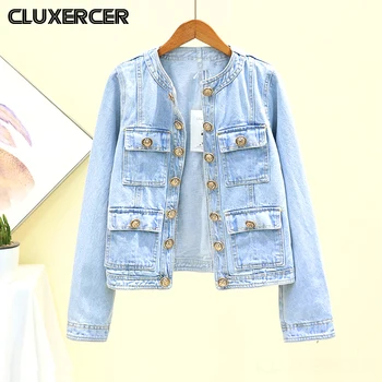 

2020 Spring Autumn New Denim Jacket Women Vintage Washed Blue Slim Fit Short Jeans Coat