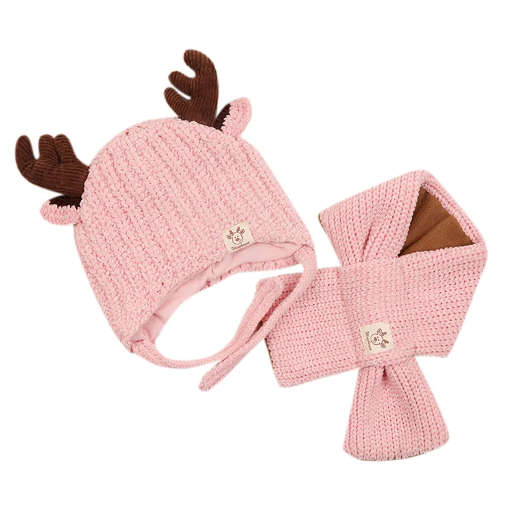 Комплект из 2 предметов, шапка и шарф для малышей, теплая вязаная шапка для малышей, шапка для мальчиков и девочек, шарф, зимние аксессуары, шапочка, Skullies Gorro HOOLER - Цвет: Pink