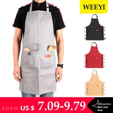 

WEEYI Classic Washable Cooking Kitchen aprons for woman men 4 Colors Working Bid Coffee Shop Adjustable Cotton Apron w/ Pockets