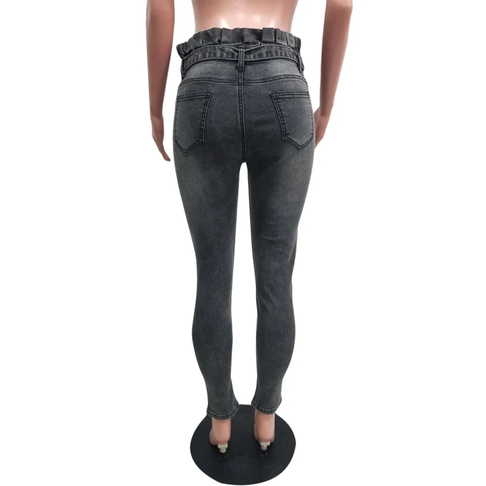 BKLD Women Fashion High Waist Bandage Gray Jeans Female Pencil Pants Jean Pants fashion Streetwear Women Skinny Jeans Denim