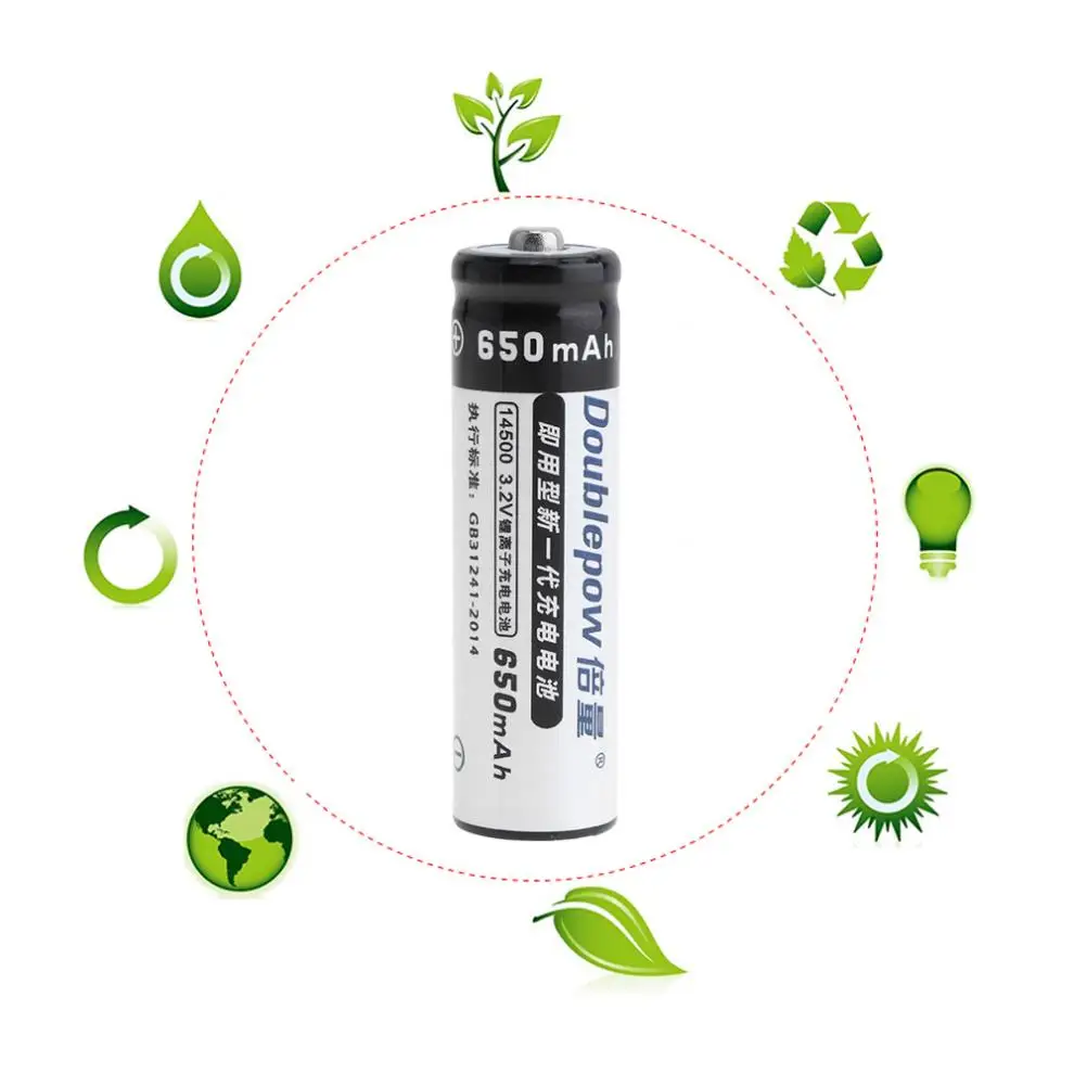 Doublepow 2шт 14500 AA 650mAh 3 2 V LiFePo4 аккумуляторная батарея с 3A зарядный ток для
