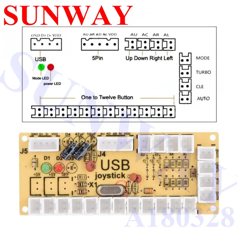 2 проигрывателя Нулевая задержка игровой DIY KIT USB энкодер ПК для джойстика для 4way& 8way Zippy джойстик и 4,8 мм Кнопка