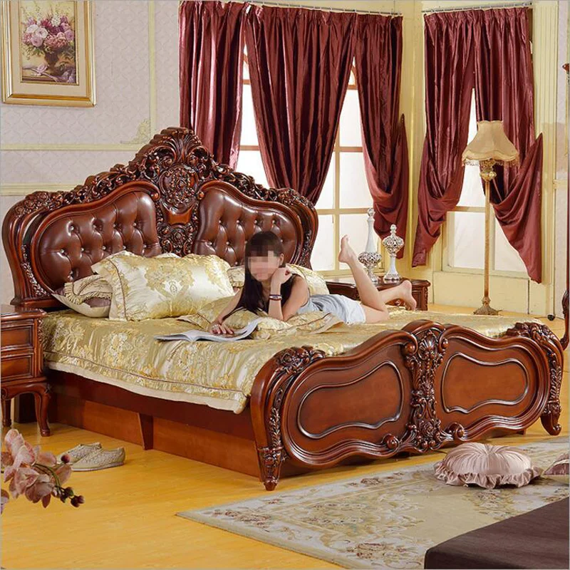 

modern American solid wood country style Fashion bed 2 people bedroom set furniture d1414