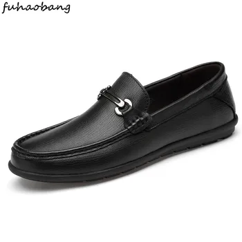 

Genuine Leather Boat Shoes men slip on Breathable Male Casual outdoor Flats Loafers Brand Fashion Men Driving Shoes moccasins