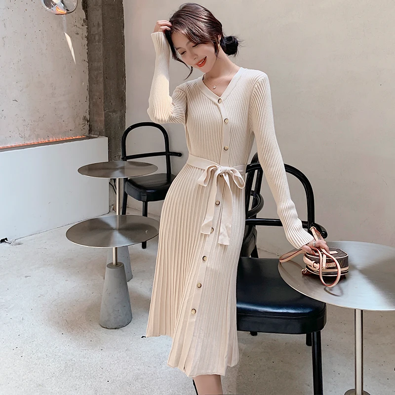 

Knitted Dress for Women Sweaters Dresses for Women Long Sleeve Sweater Dresses Plus Size Woman High Waist V Neck Sweater Dress