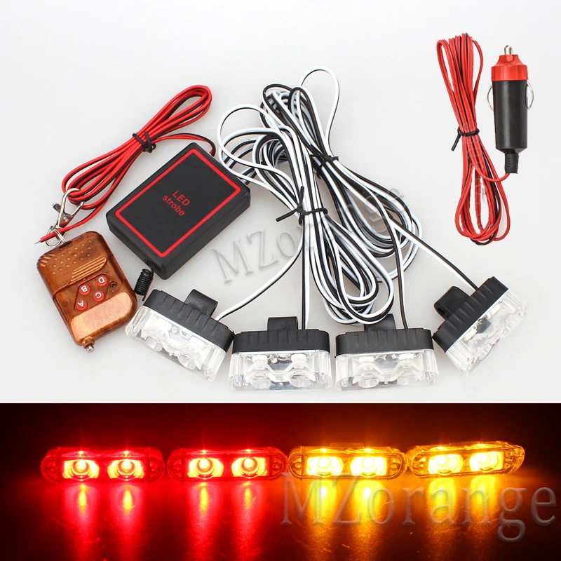 

4x2 Police light LED strobe lights Wireless Remote cigarette lighter police Lights police flashes stroboscopes for cars flash