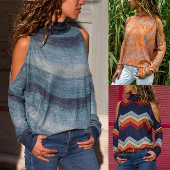 

2019 New Korean Vintage Women Knitted Sweater Geometric Patchwork Famale Jumpers Sexy Off Shoulder Slim Knitwear Tops