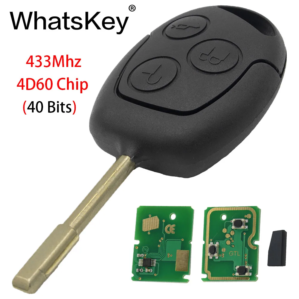 WhatsKey 3 Buttons Car Remote Key Fob Transponder Chip 4D60/4D63 433Mhz Suit For Ford Focus 3 Mondeo Fiesta Fusion FO21 Blade