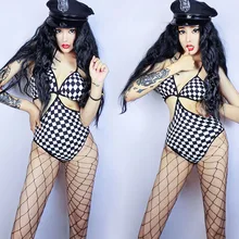 DS DJ ночной клуб бар сексуальный плед бикини боди Женский певец ГОГО сценическая одежда Вечерние праздновать комбинезон DWY2412