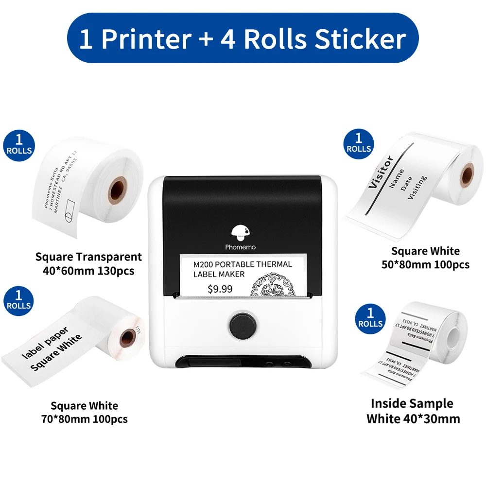 mini printer for laptop Phomemo Thermal Label Maker M200 Photo Big Sticker Printer Commercial Label QR Code,Barcode Labeler Machine Paper width:20-75mm small portable printers for travel Printers