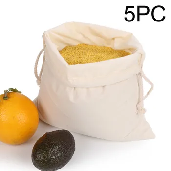 

Kitchen Drawstring Bundle Cotton Storage Bag Supermarket Bread Fruit Vegetable Shopping Bags Food Organizer Space Saving