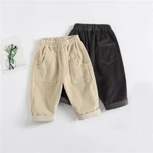 Повседневные осенние длинные штаны, брюки для маленьких мальчиков и девочек, детские вельветовые свободные штаны, WT790