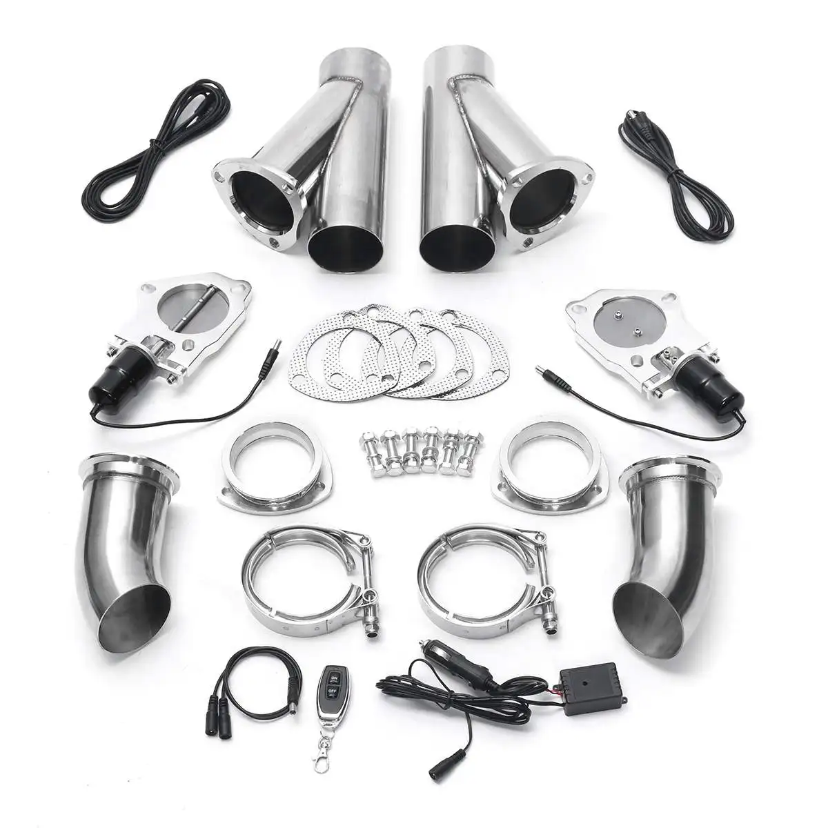 

3 Inch 76mm Dual Electric Exhaust Cutout Pipe Kit with Remote Control Stainless Steel E-cut Cutout Muffler Valve System