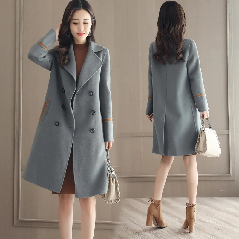 

Woolen Jacket Women's 2018 Autumn Clothing New Style Korean-style Mid-length Slim Fit Slimming Winter Double Breasted Woolen Ove