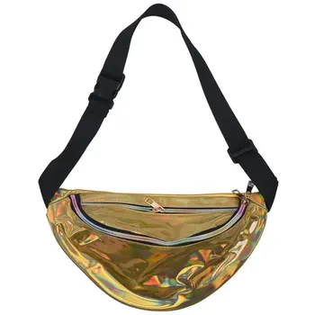 

Fashion PU Fanny Pack Laser Purse Reflective Translucent Waist Chest Bag(Gold)