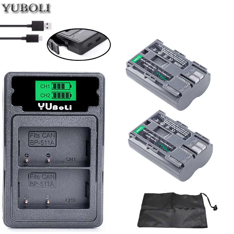 

2Pcs BP-511 BP511 BP 511 511A BP-511A BP511A Batteries & Charger for Canon G6 G5 G3 G2 G1 EOS 300D 50D 40D 30D 20D 5D MV300i