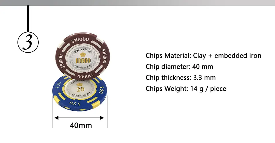Easytoday 20Pcsset Upscale Poker Chips Set 14g Clay Embedded iron Texas Hold'em Baccarat Professional Poker Chip Games (3)
