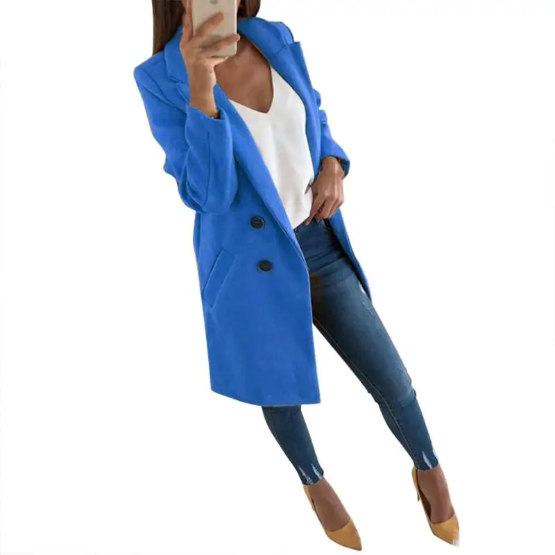 

Coat Women Autumn Winter New Mid-Long Coat Long Sleeve Double-breasted Female Jacket Wool & Blends X