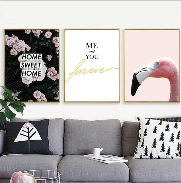 Fashion Animal Flamingo Pink Rose Flower Posters Art Prints Sweet Letters Picturesnordic Style Canvas Paintings Bedroom Wall | Дом и сад