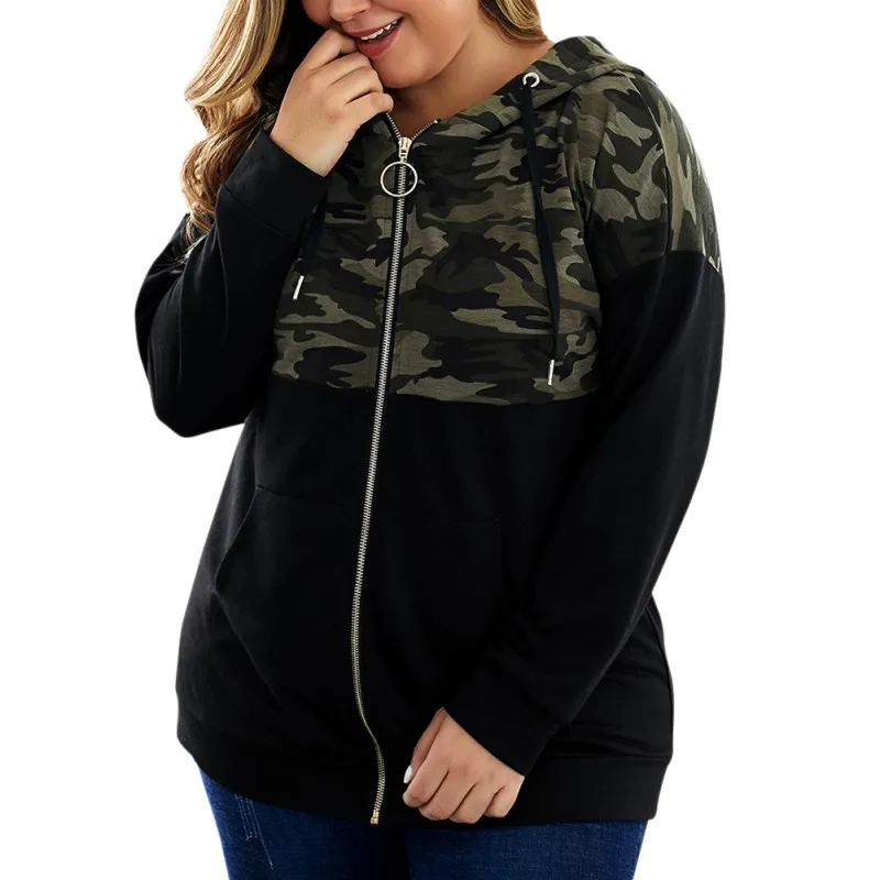 

Plus Size 4XL Zipper Hooded Sweatshirt With Pockets Warm Outerwear Jacket Sweatshirts Autumn Winter Women Jacket