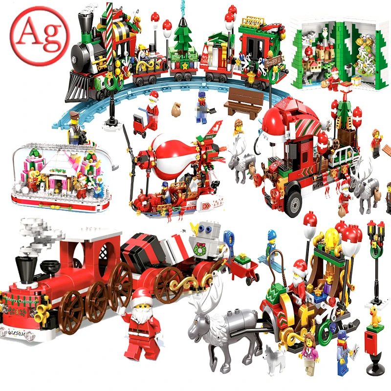 

Christmas Series Compatible Legoed Advent Calendar Santa Claus Building Block Village Train Railway Figures Brick Toys Gifts