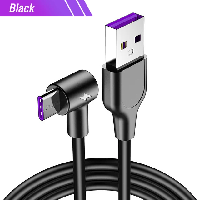 90 Degree Type C USB Cable 3m Super Fast Charge For Samsung Note 10 S10 S9 S8 Huawei P30 P20 Fast Charging Cabo Usb Tipo C Typec - Цвет: Черный