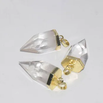 

Big Natural Clear Crystal Quartz Bullet Pendant femme 2019 Gold Cap Face Rock Crystal Stone point pendant for women accessories