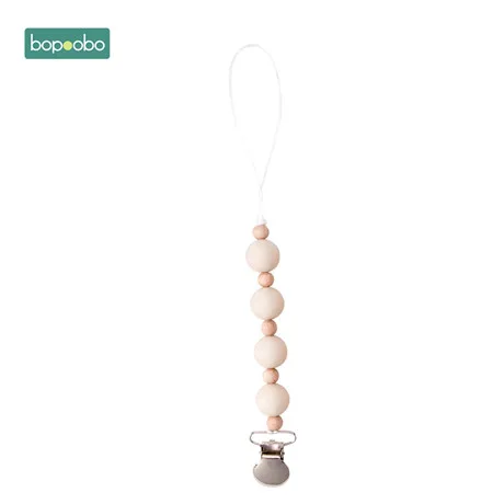 Beige Bopoobo пустышка зажим силиконовые бусины, прорезыватель держатель для сосков грызунов игрушки кормящих крошечный стержень деревянный Прорезыватель Товары для малышей - Цвет: Beige