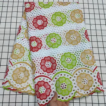 

Women dresses fabrics wholesale Swiss Voile Lace Fabric red-green-golden triple-colors pattern new arrival 100% Cotton fabric