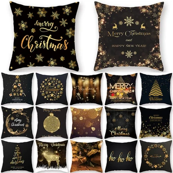 

1Pcs Golden Christmas Tree Deer Santa Claus Pattern 45*45cm Polyester Cushion Cover Decorative Sofa Home Decor Pillowcover 40992