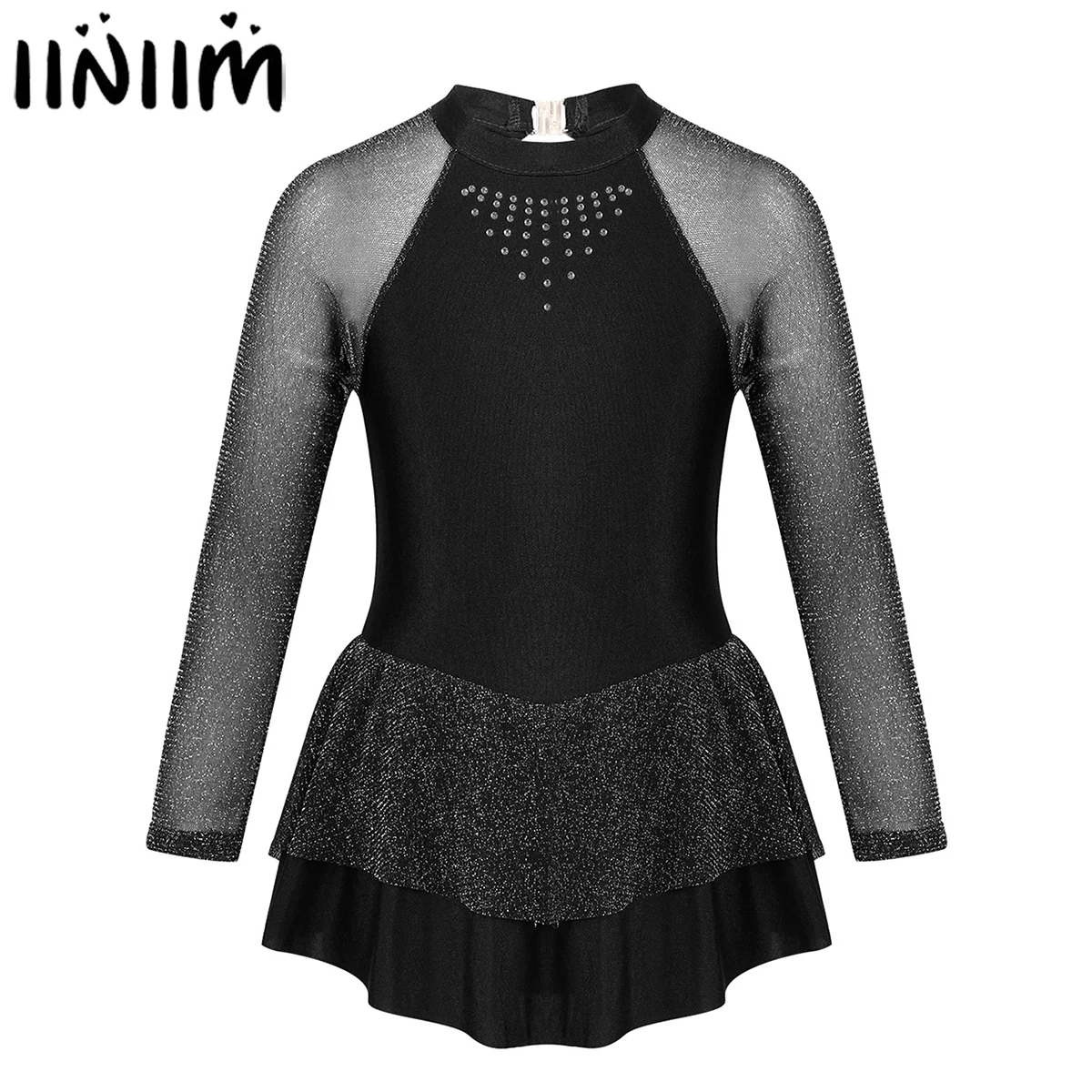 

Kids Girls Gym Party Rhinestone Keyhole Back Figure Ice Skating Professional Roller Skating Dancewear Ballet Dance Leotard Dress